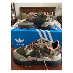 Adidas Olive and Coral Sneakers